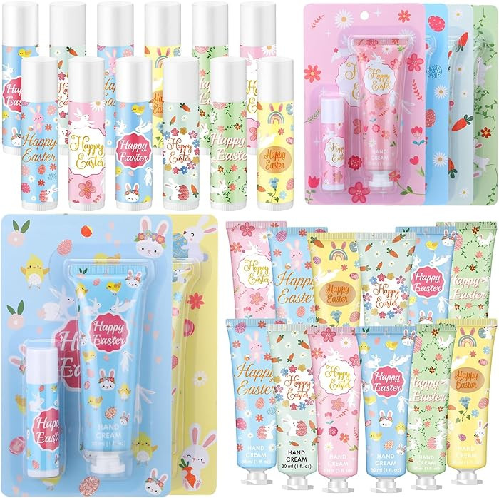 Loopeer 12 Sets Easter Basket Stuffers Bulk Hand Cream and Lip Balm Set Easter Basket Fillers Gif... | Amazon (US)