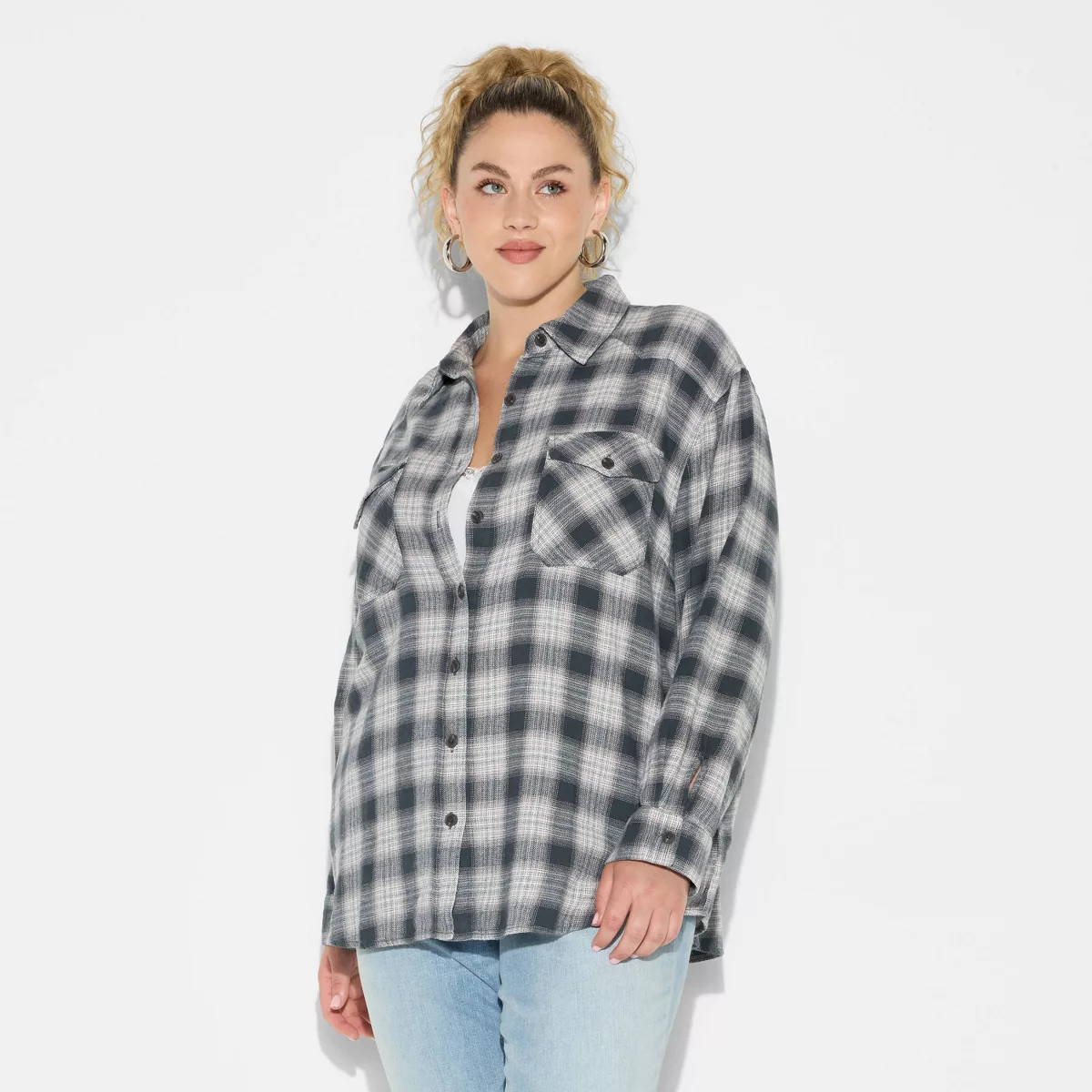 Women's Oversized Long Sleeve Collared Flannel Shirt - Wild Fable™ | Target