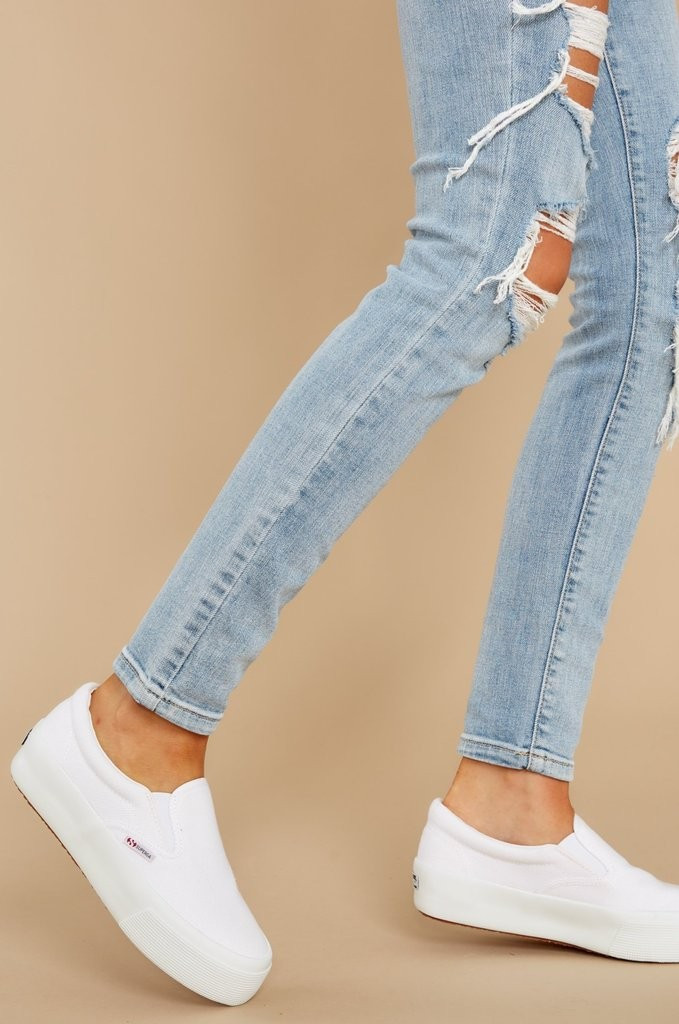 2306 Cotu White Platform Slip On Sneakers | Red Dress 