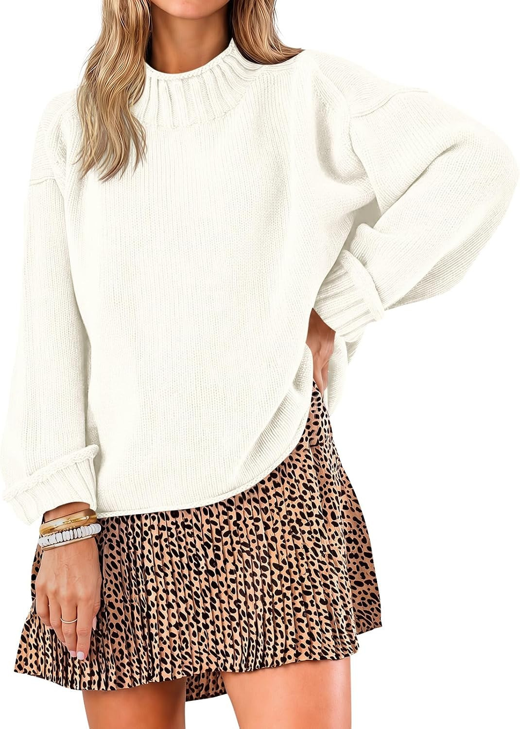 Saodimallsu Womens Oversized Sweaters Mock Neck Chunky Knit Pullover Tops | Amazon (US)