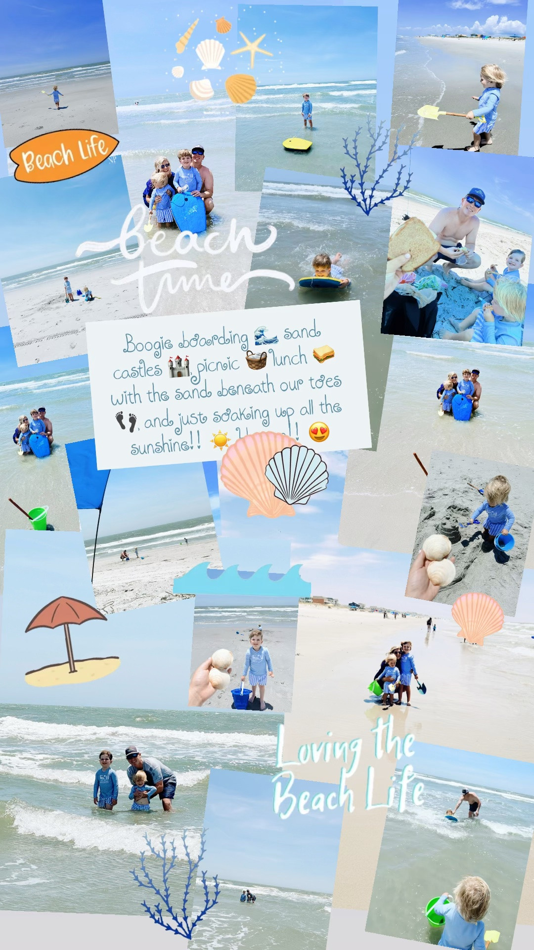 Boogie boarding 🌊, sand 🪏 castles 🏰, picnic 🧺 lunch 🥪 with sand between our toes 👣, and just soaking up all the sunshine!! ☀️ Heaven!! 😍