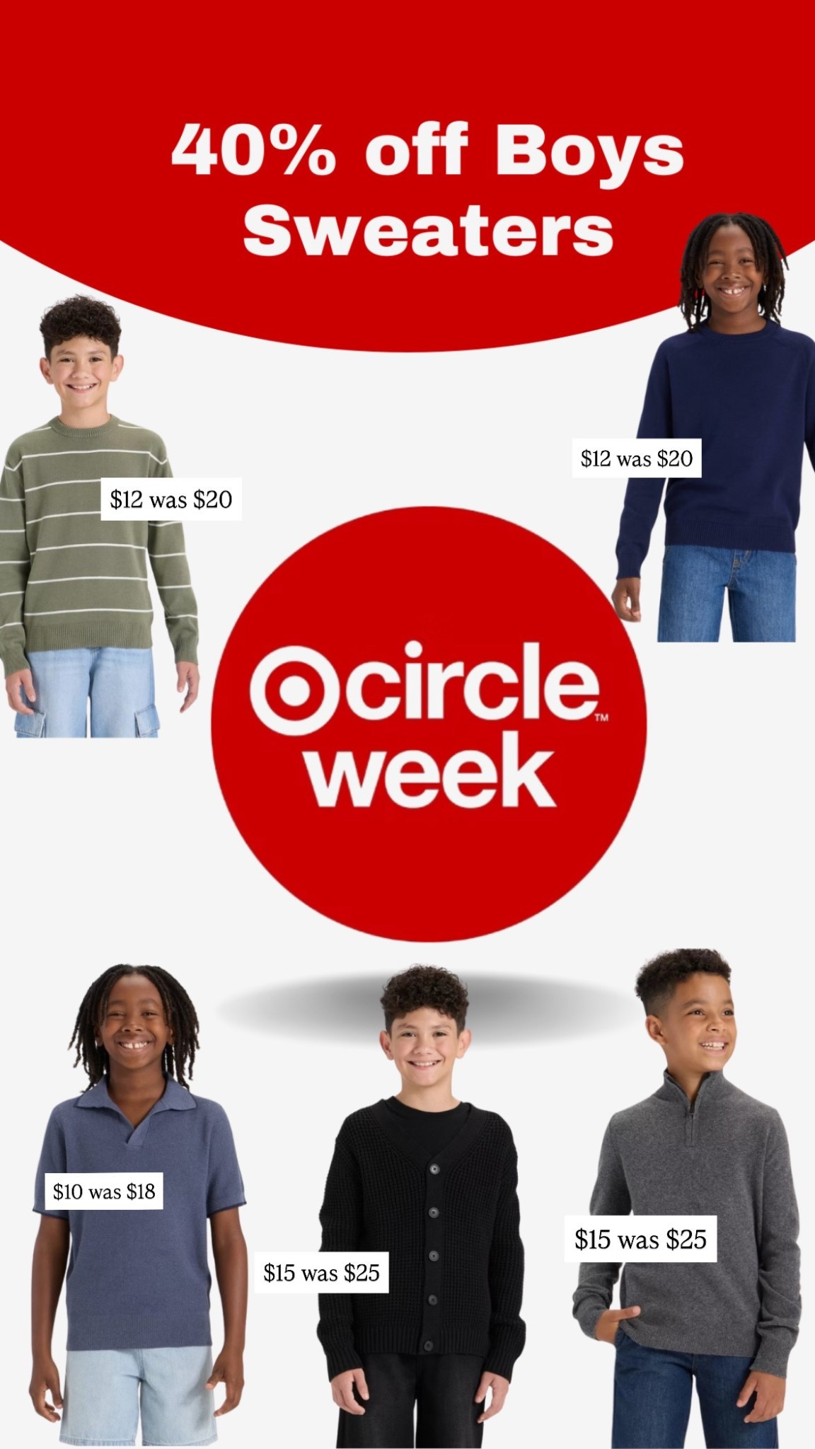 40% off boys sweaters for Target Circle Week. Today only! 

#LTKKids #LTKSaleAlert #LTKFindsUnder50