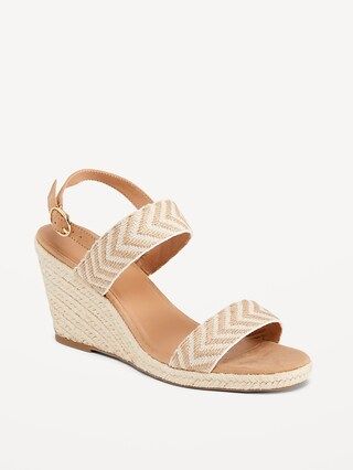 Open-Toe Braided Straw Espadrille Wedge Sandals for Women | Old Navy (US)