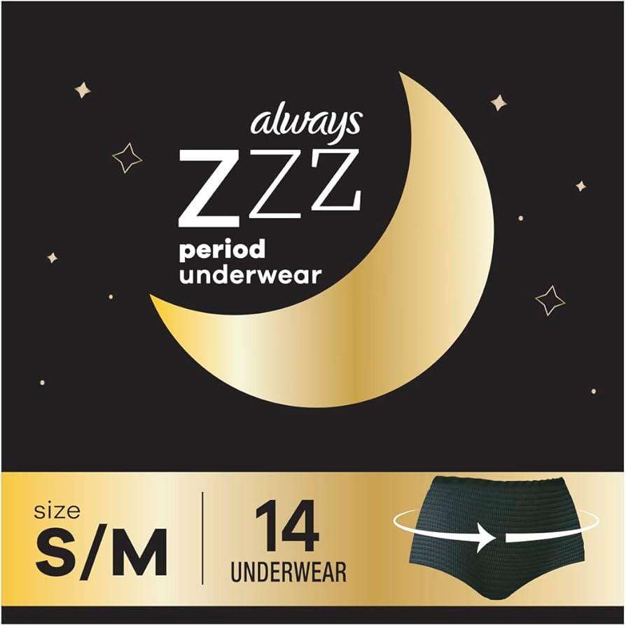 Always Zzzs Overnight Disposable Period Underwear For Women, Size Small/Medium, Black Period Pant... | Amazon (US)