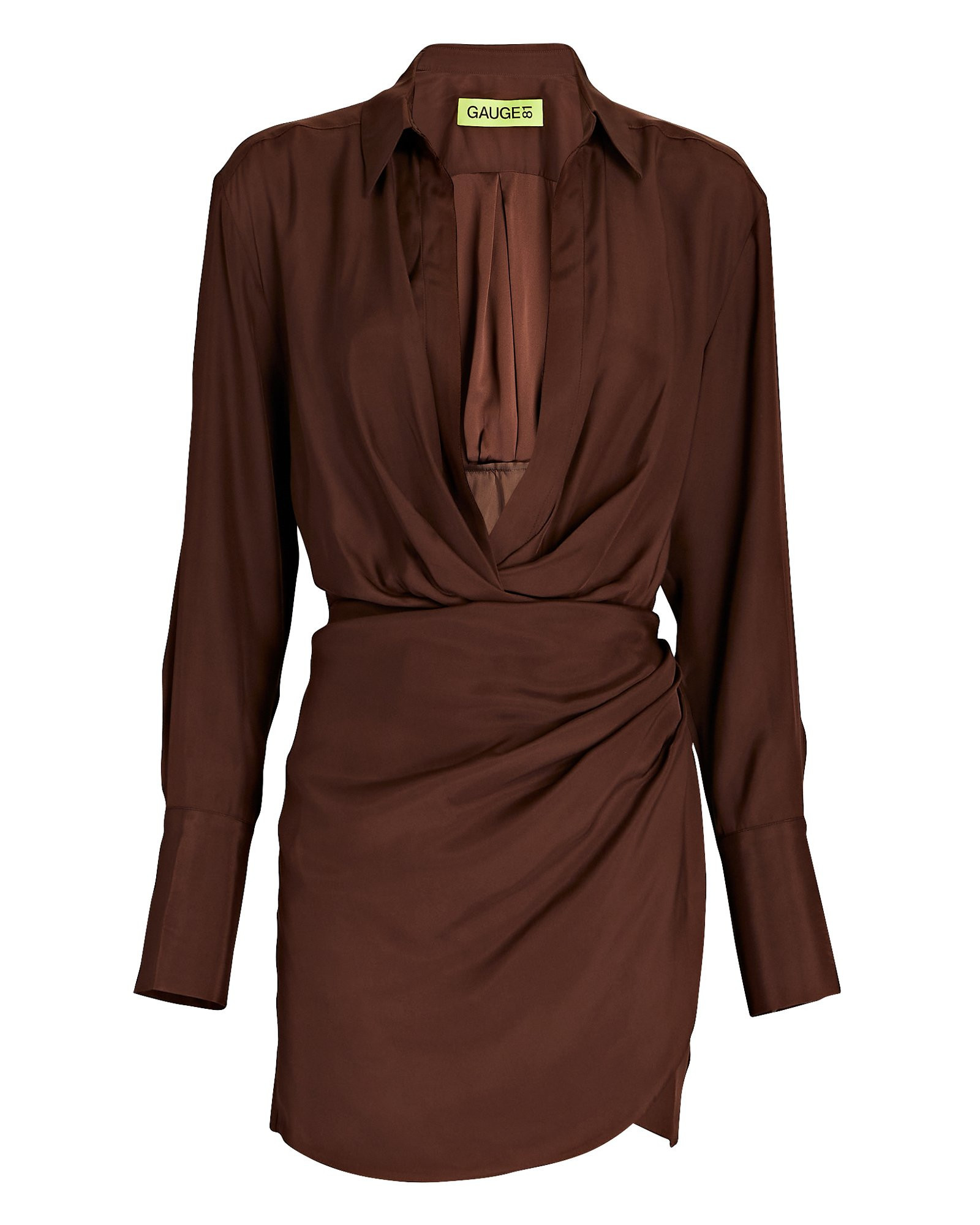 Naha Draped Mini Silk Shirt Dress | INTERMIX