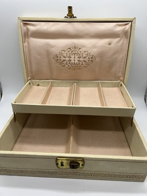 Mele Jewelry Box White Gold Pink Satin Two Tier Interior Vintage Imperfect | eBay US
