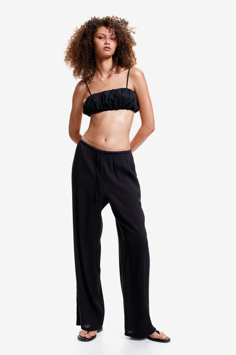 Crêpe pull-on trousers - Regular waist - Long - Black - Ladies | H&M GB | H&M (UK, MY, IN, SG, PH, TW, HK)