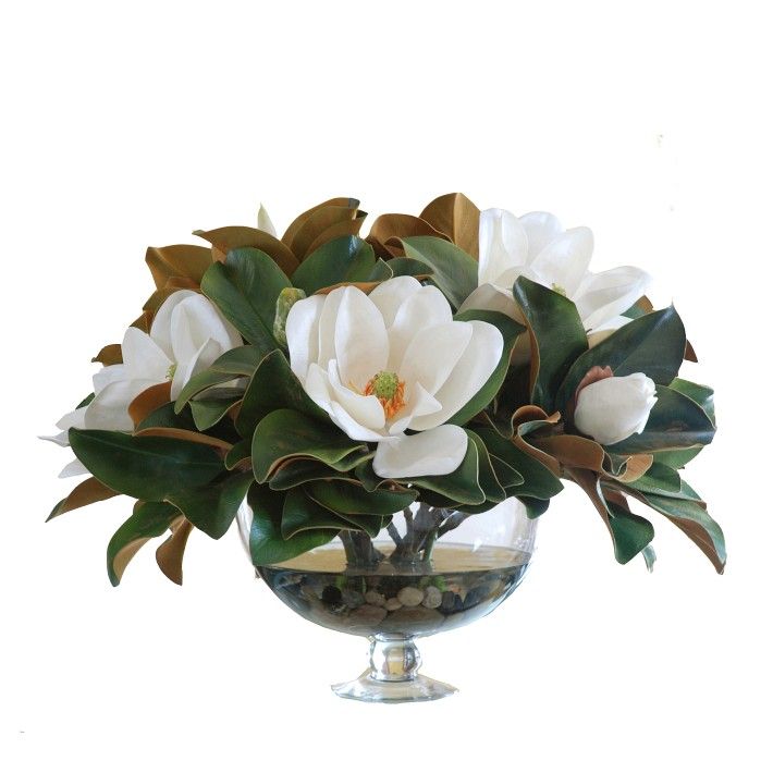 Faux Magnolia Flower Arrangement in Bowl Vase | Williams-Sonoma