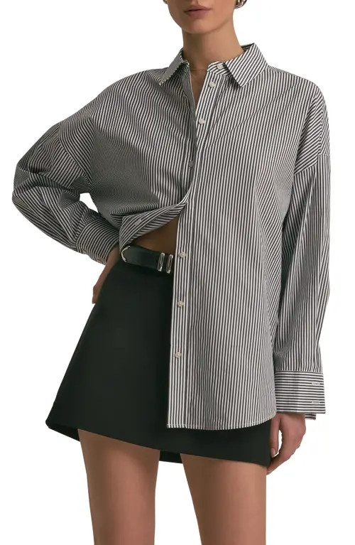 Favorite Daughter The Ex-Boyfriend Stripe Shirt in Dark Charcoal Stri at Nordstrom, Size Large | Nordstrom