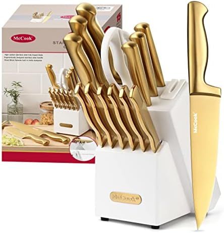 McCook® MC21G Knife Sets,15 Pieces Luxury Golden Titanium Kitchen Knife Block Sets with Built-in... | Amazon (US)