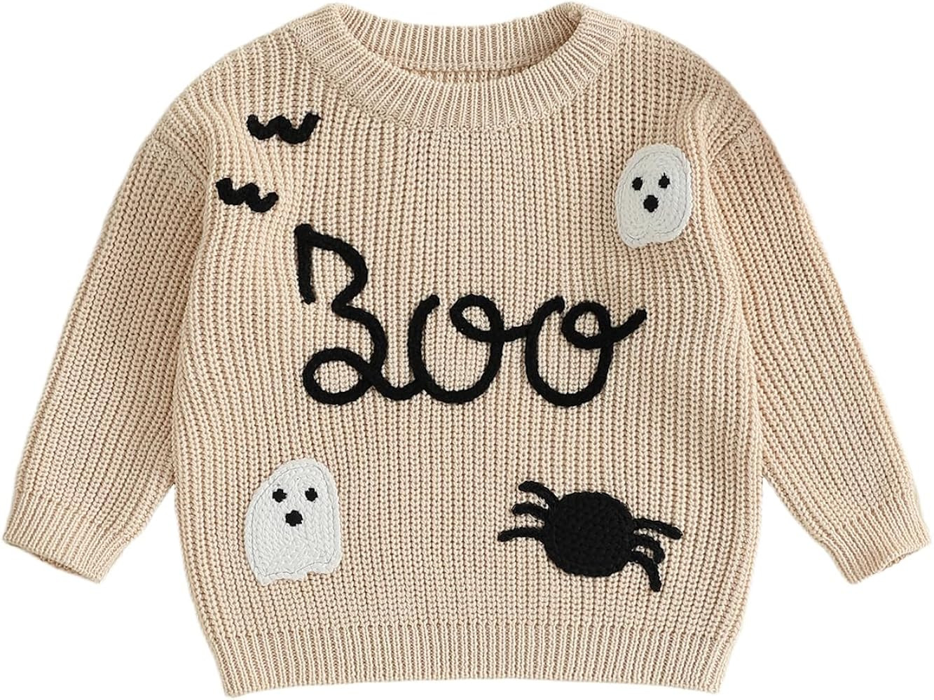 Infant Toddler Baby Boy Girl Halloween Outfit Boo Ghost Embroidery Long Sleeve Knit Pullover Swea... | Amazon (US)