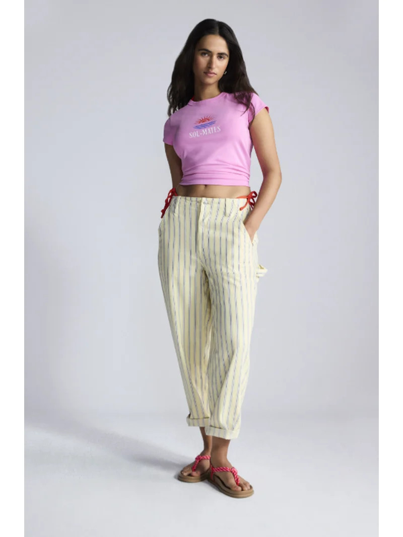 Free Assembly Women's Striped High Rise Cropped Barrel Jeans, 26" Inseam, Sizes 0-16 | Walmart (US)