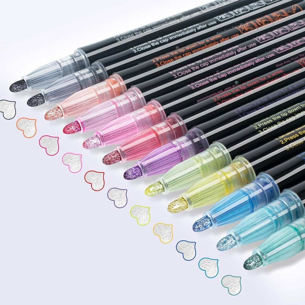 AKARUED Outline Shimmer Markers Set: Self Outline Metallic Marker Glitter Pens Set, 12 Colors Dou... | Amazon (US)
