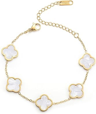 18K Gold Plated Clover Lucky Bracelet for Women White/Black/Red/Green Flower Four Leaf Link Brace... | Amazon (US)