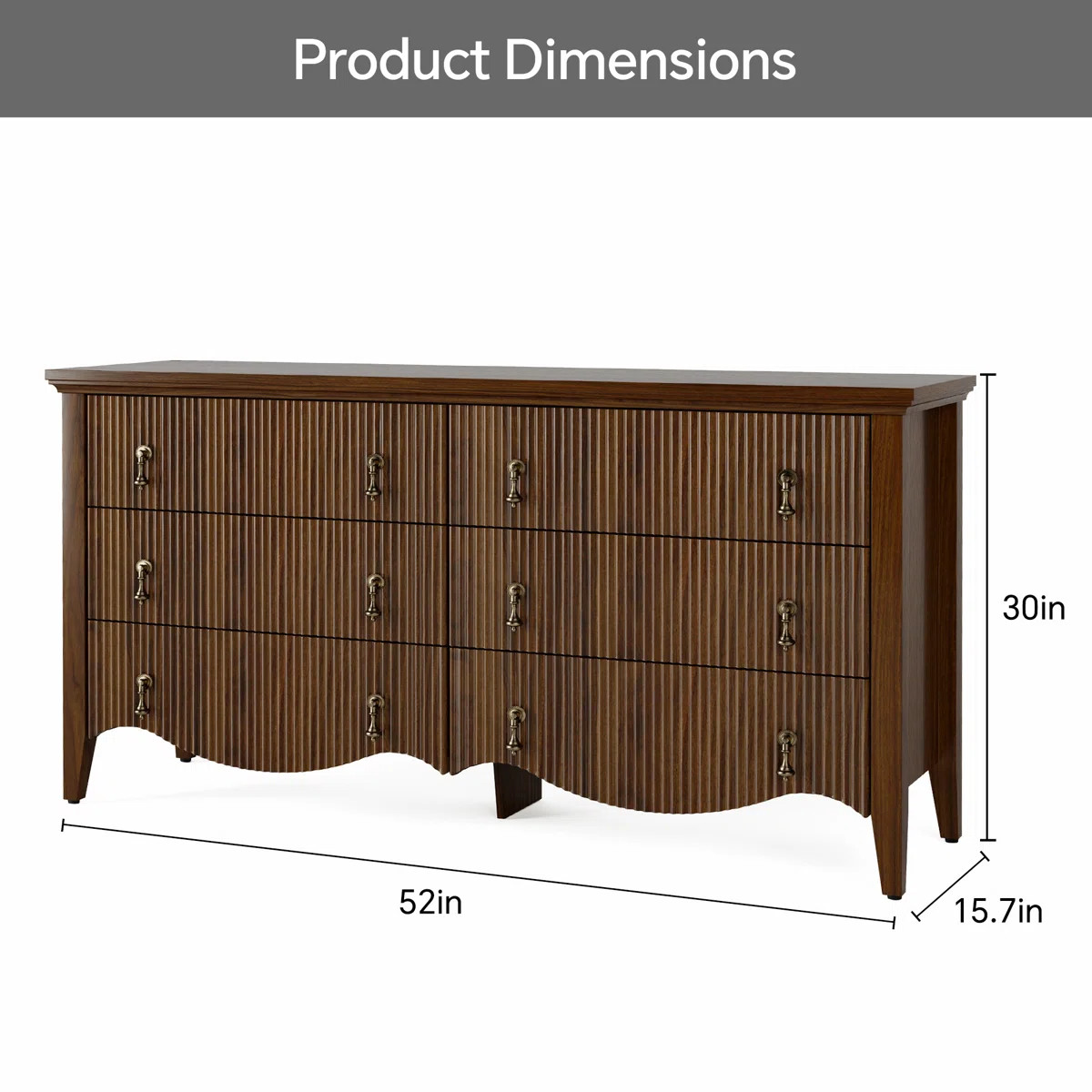 6-drawer Double Dresser With Fluted Design, Vintage Wide Chest Of Drawers With Scalloped Base, Or... | Wayfair North America