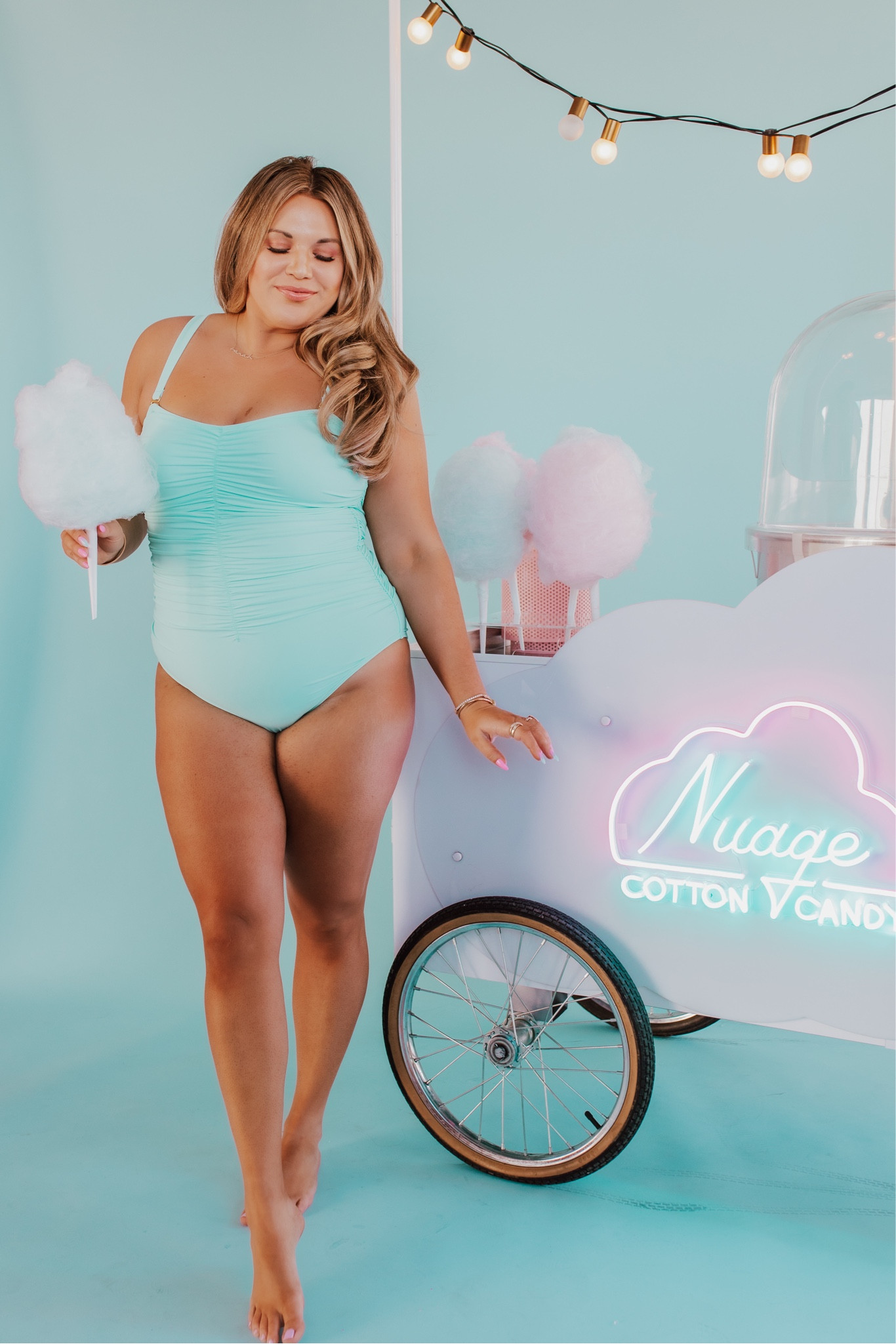 ruched one piece in Salt Water Taffy! wearing size large and runs TTS! 

#LTKcurves #LTKunder100 #LTKswim