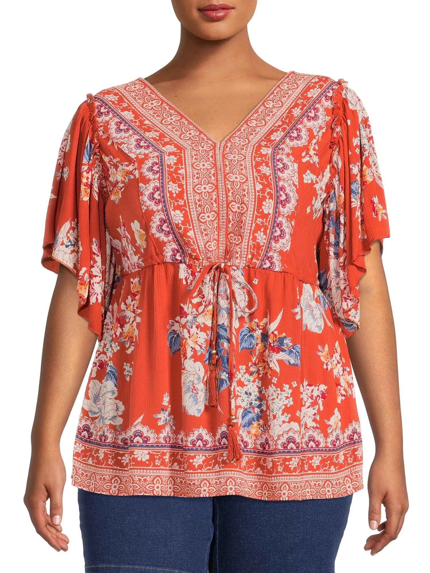 Romantic Gypsy Women's Plus Size Flutter Sleeve Top | Walmart (US)