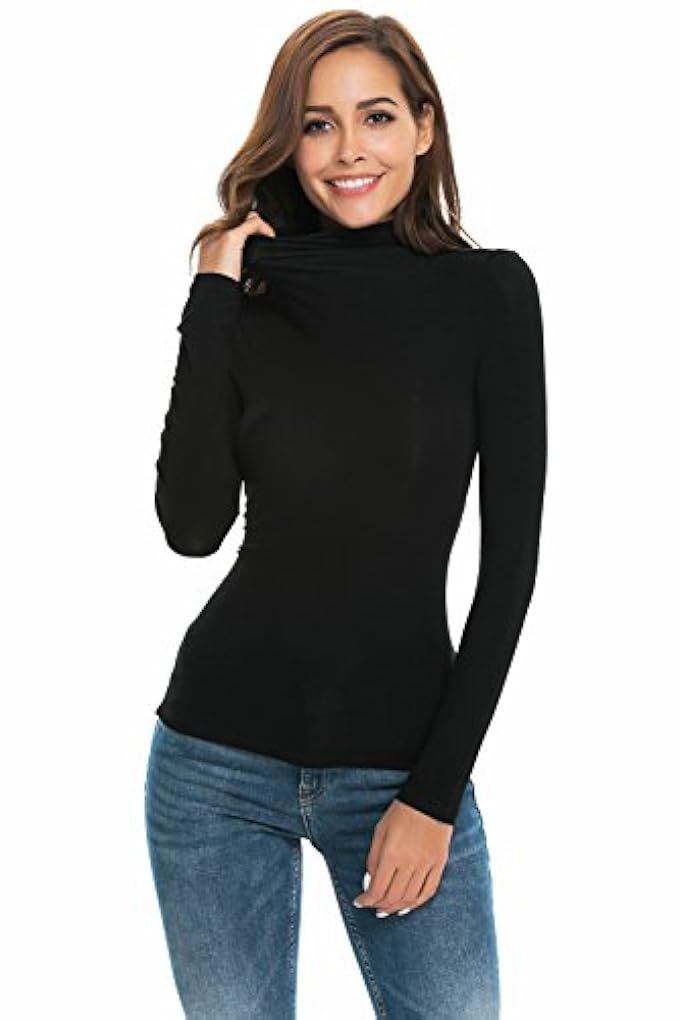 Womens Long Sleeve/Sleeveless Slim Fit Mock Turtleneck Stretch Comfy Basic T Shirt Layer Top | Amazon (US)