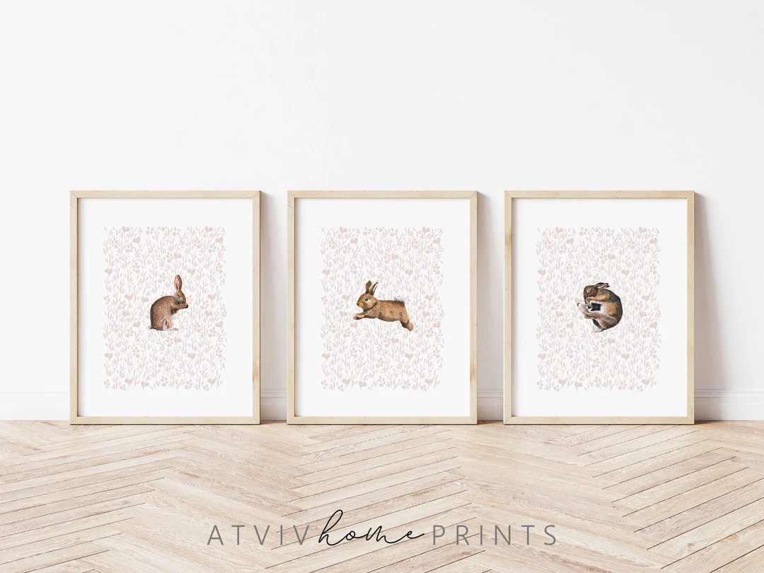 Bunny Nursery Wall Art Set Van 3 Prints, Bunny Nursery Print, Bunny Nursery Art, Woodland Nursery... | Etsy (US)