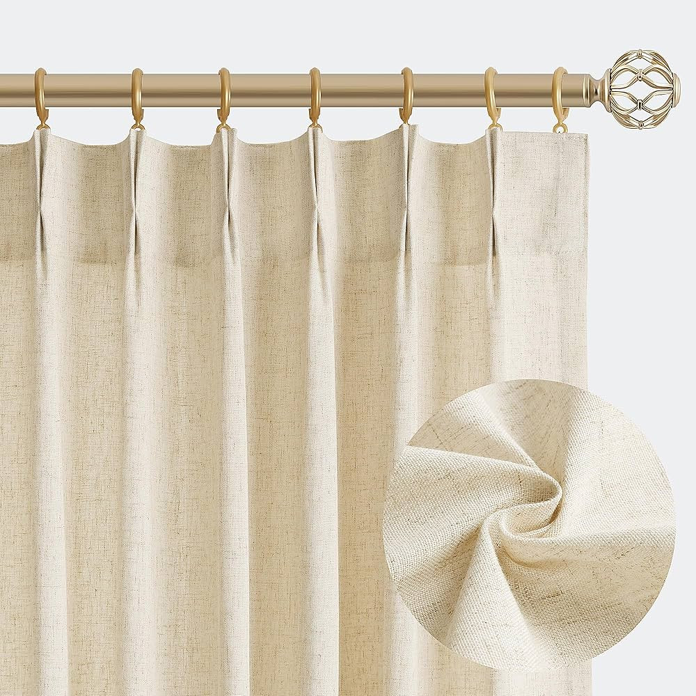 Pinch Pleat Linen Curtains 84 Inches Long for Living Room Dining 2 Panels Burlap Pinch Pleated Dr... | Amazon (US)