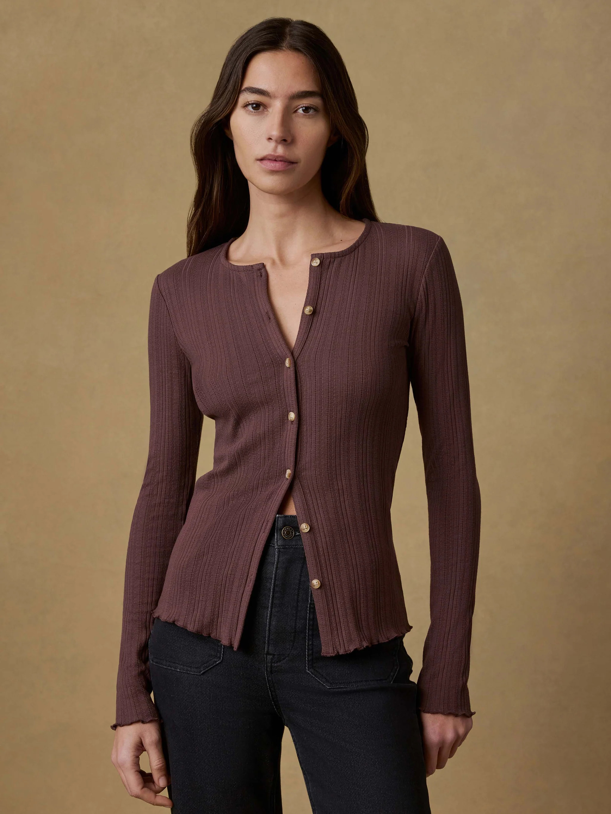 Paradise Pointelle Cardigan - Chicory Coffee | Faherty