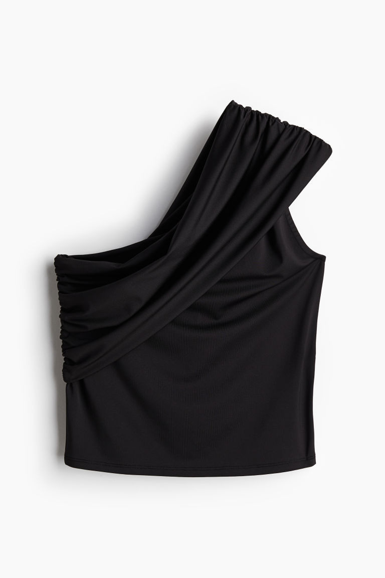 H & M - One-Shoulder Top with Foldover Edge - Black | H&M (US + CA)