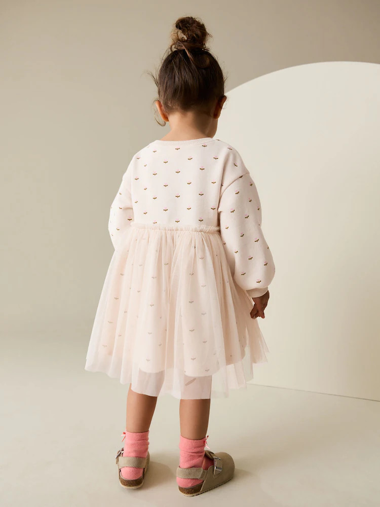 Cream Bunny Mesh Skirt Sweat Dress (3mths-7yrs) | Next US
