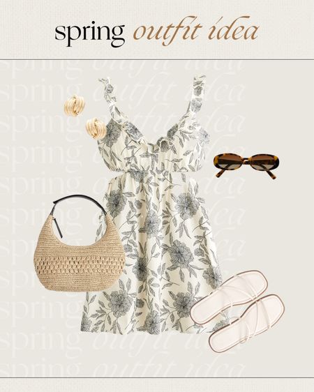 Spring outfit idea 🤍 floral dress, sandals, straw bag and gold earrings 

#LTKstyletip #LTKfindsunder50 #LTKfindsunder100