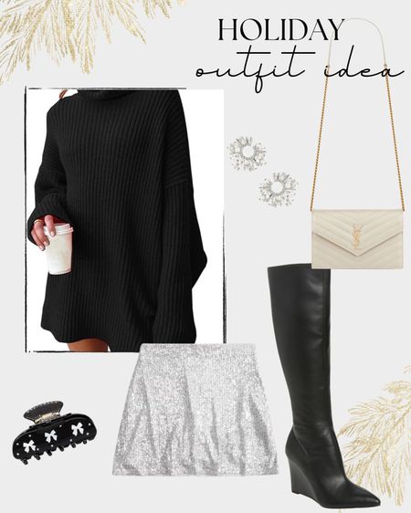 Holiday outfit idea! Dress up an oversized sweater with a sequin skirt & otk boots! Perfect for a date night! 

#LTKHoliday #LTKSeasonal #LTKstyletip