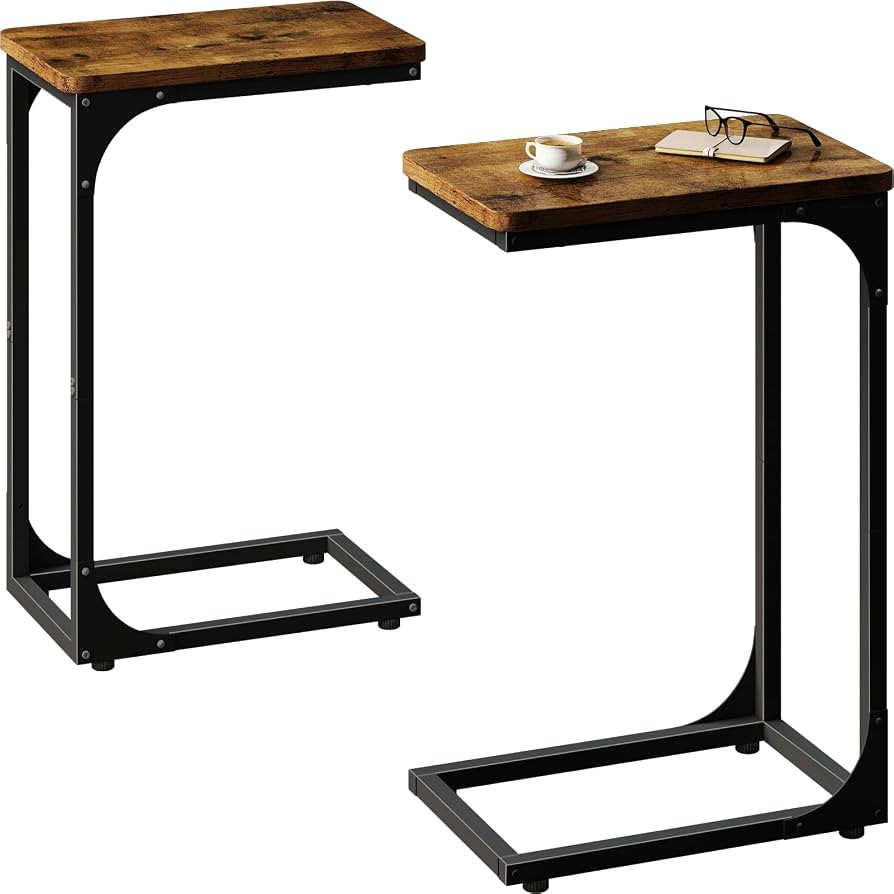 QEEIG Narrow C Shaped Side Table Set of 2 Living Room Sets Slim Couch Tray Tables Skinny Thin Sma... | Amazon (US)