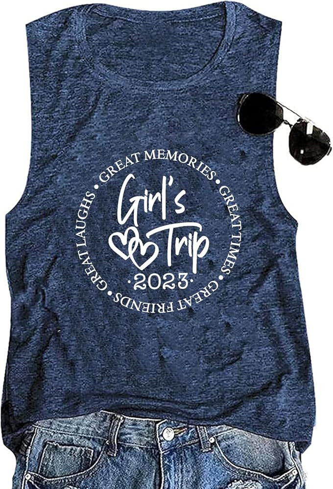 Girl's Trip 2023 Vacation Tank Tops for Women Summer Letters Printed Funny Girls Trip Letter Prin... | Amazon (US)
