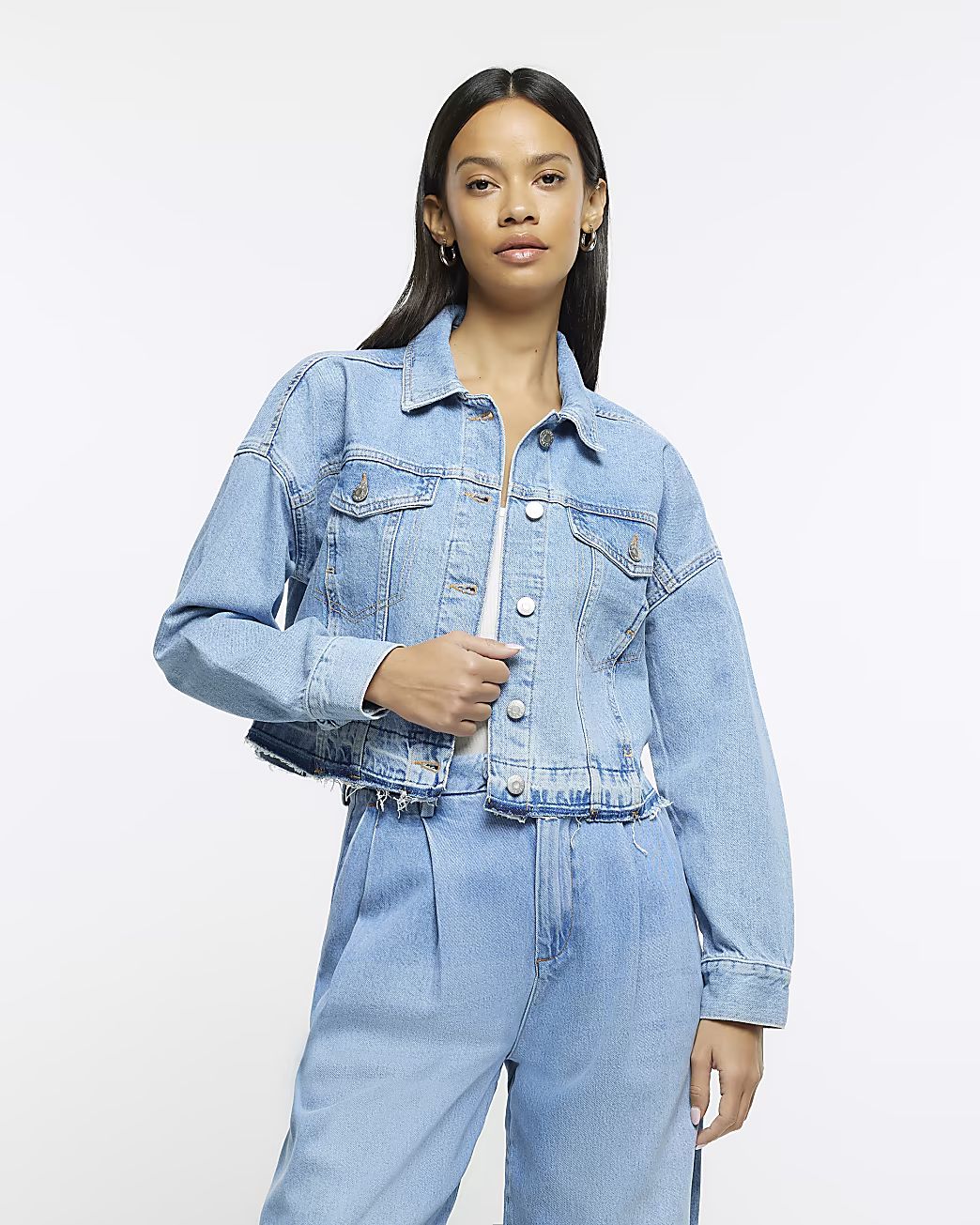 Blue crop denim jacket | River Island (UK & IE)