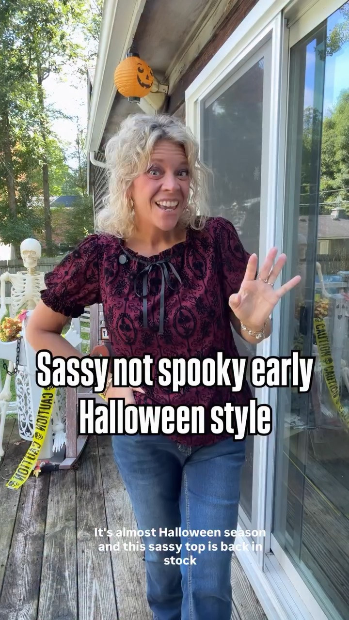 A sassy 💁‍♀️ not spooky 👻 early Halloween outfit idea from Bloomchic. Wear this cute top casually with jeans 👖 or dress it up with a lovely skirt or trouser pants. I’m wearing a size 10 in the top and 12 in the jeans (I’m 5’7”/163lbs/38c). #halloweenstyle #fallfashioninspo #size12

#LTKSeasonal #LTKOver40 #LTKMidsize