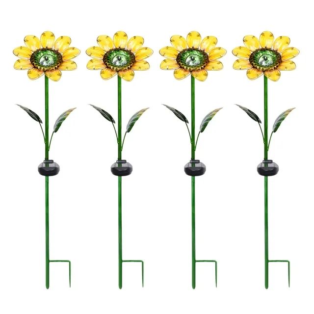Better Homes & Gardens 30.3" Sunflower Solar Powered Glass Garden Stakes (4 Pieces) | Walmart (US)