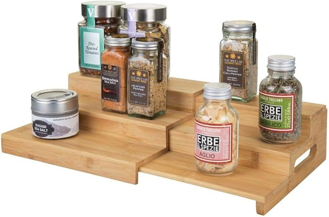 mDesign Bamboo Expandable Kitchen Cabinet, Pantry, Shelf Organizer/Spice Rack - 3 Level Storage, ... | Amazon (US)