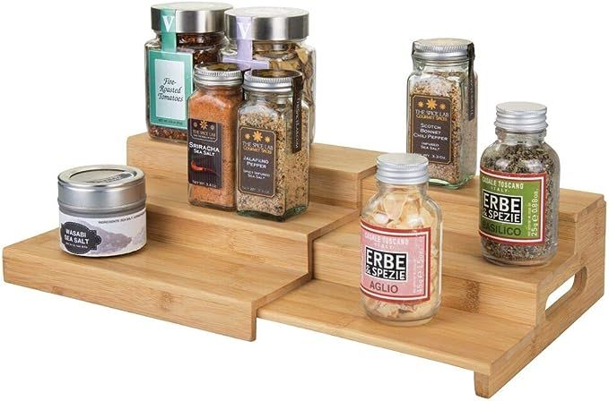 mDesign Bamboo Expandable Kitchen Cabinet, Pantry, Shelf Organizer/Spice Rack - 3 Level Storage, ... | Amazon (US)