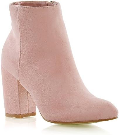Essex Glam Womens Casual Block Mid High Heel Smart Ankle Boots (9 B(M) US, PASTEL PINK FAUX SUEDE) | Amazon (US)