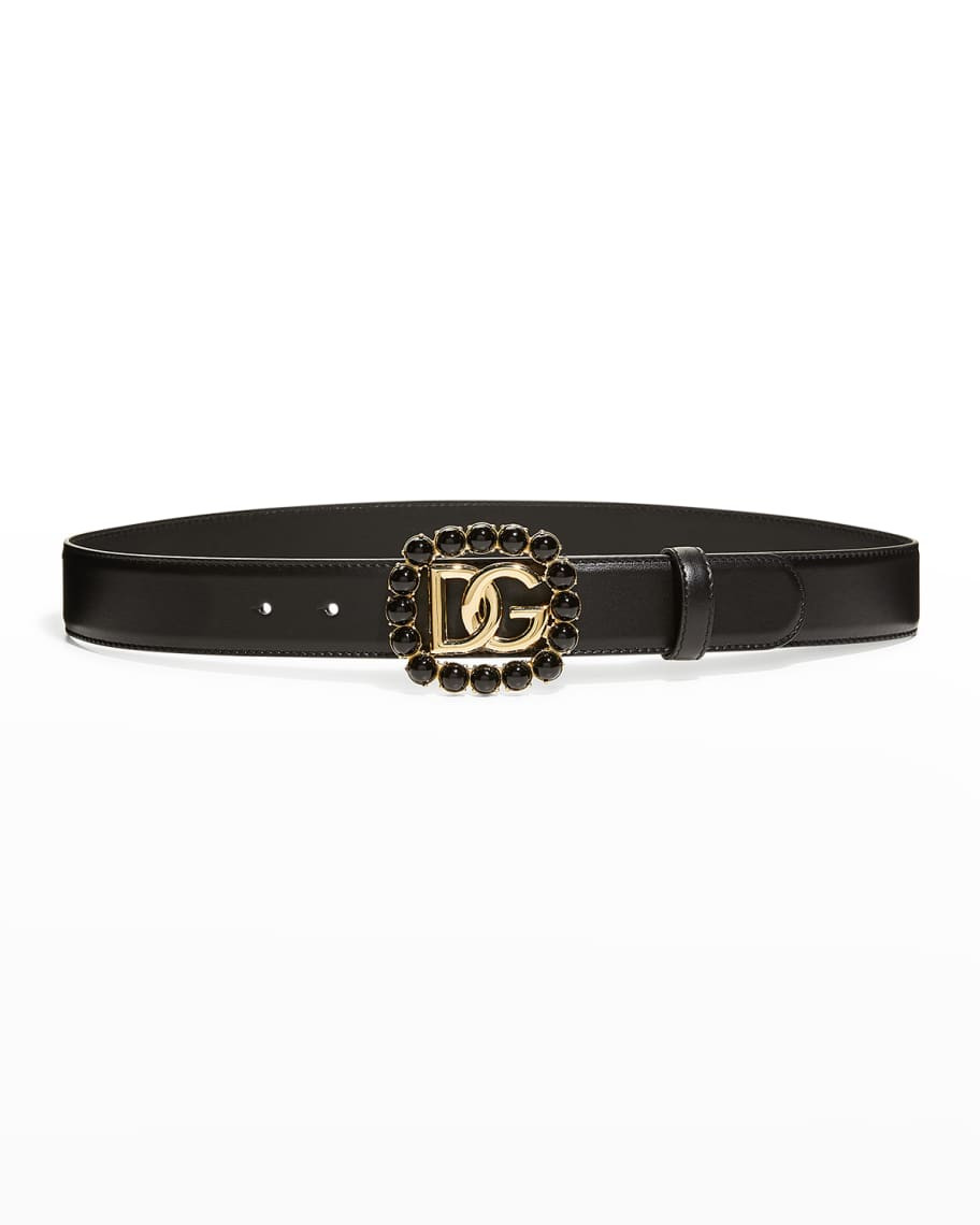 Dolce&Gabbana Interlocking DG Logo Glass Pearl Belt | Neiman Marcus