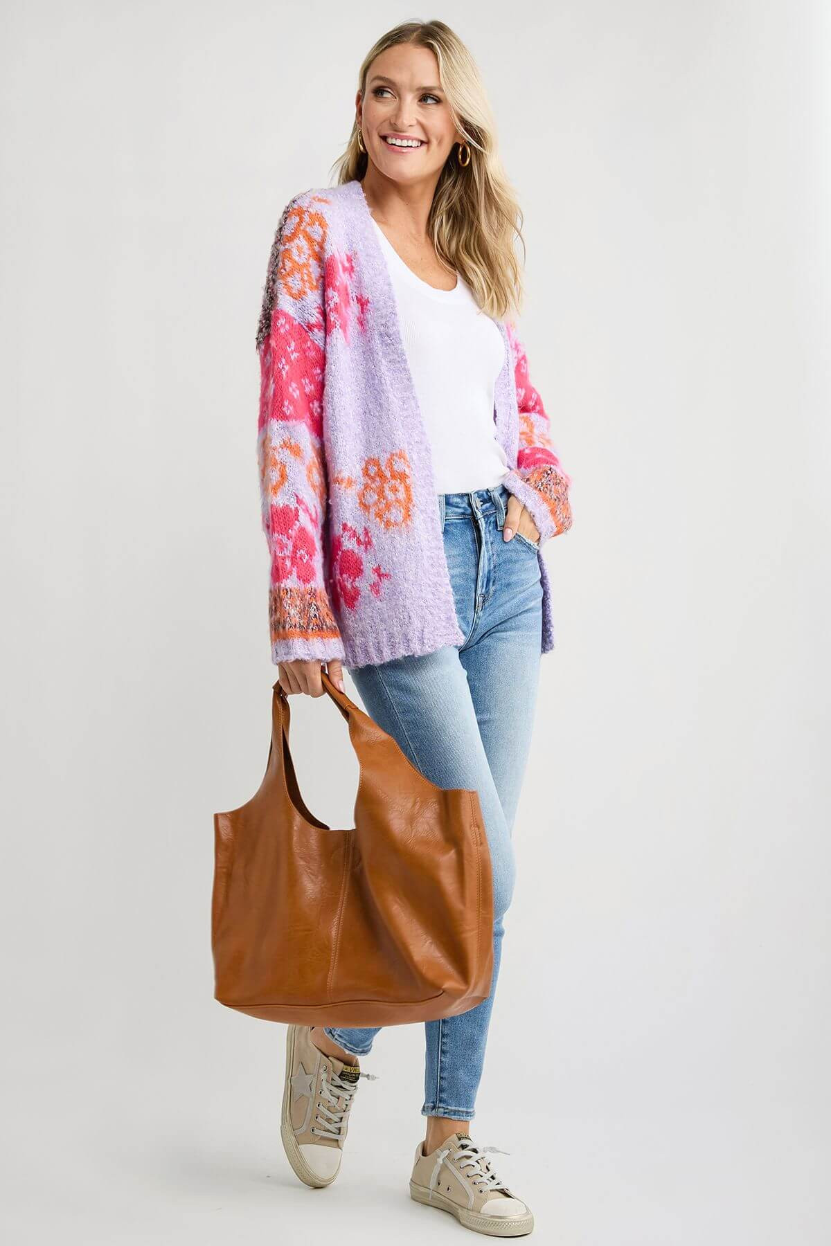 &amp;merci Oversized Fuzzy Floral Cardigan | Social Threads