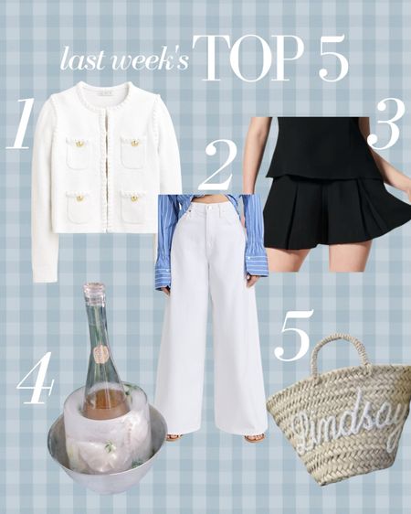 Last week’s Top 5 best sellers! The white spring sweater that has been on heavy rotation, the white wide leg jeans y’all can’t get enough of, an easy pair of crepe shorts that look like a skirt, a fun Amazon ice mold and the under $10 gift baskets that would make a great end of the year teacher gift!

#LTKstyletip #LTKunder100 #LTKGiftGuide