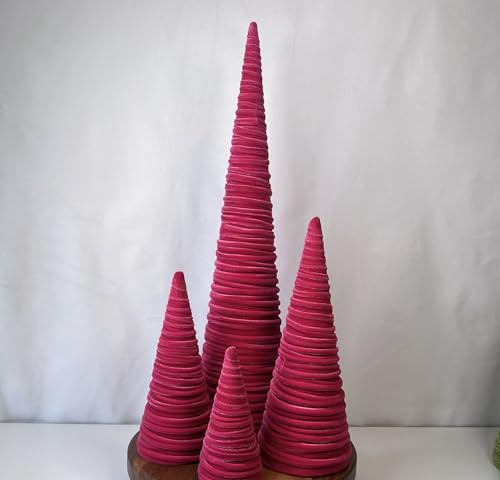 Set of 4 Velvet Cones, Valentines, Wedding Centerpiece, Modern Winter Decor, Handmade Tree Decor, Holiday Entryway, Rustic House Decorations, Farmhouse Home Living (Hot Pink) | Amazon (US)