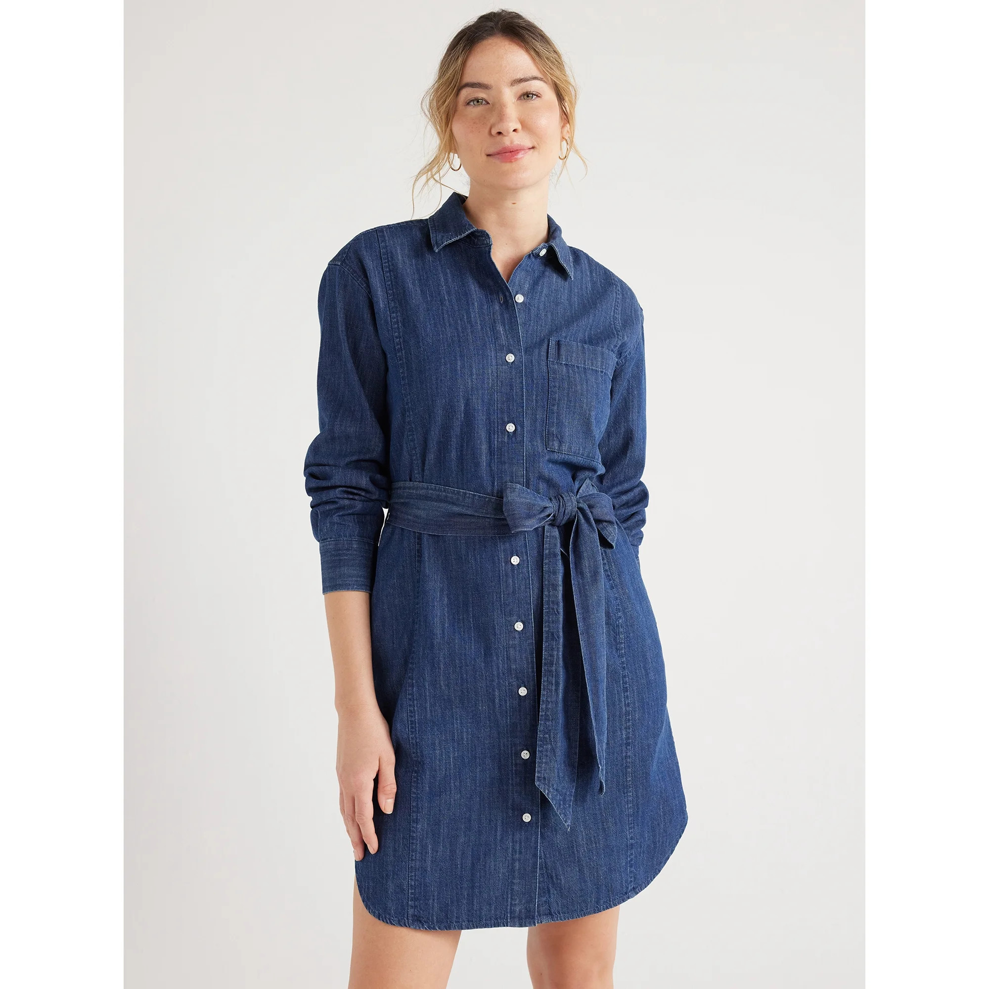 Free Assembly Women’s Denim Mini Shirtdress, Sizes XS-XXL - Walmart.com | Walmart (US)