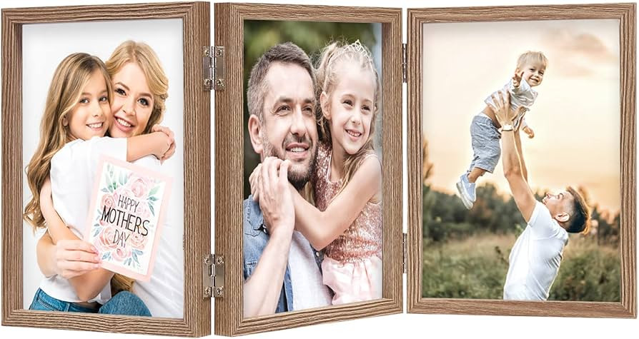 3 Picture Frame 5x7 Triple Hinged MDF Wood Grain with Glass Front Three Opening Photo Frame Stand... | Amazon (US)