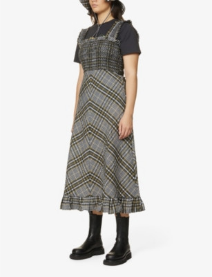 Seersucker-check cotton-blend midi dress | Selfridges