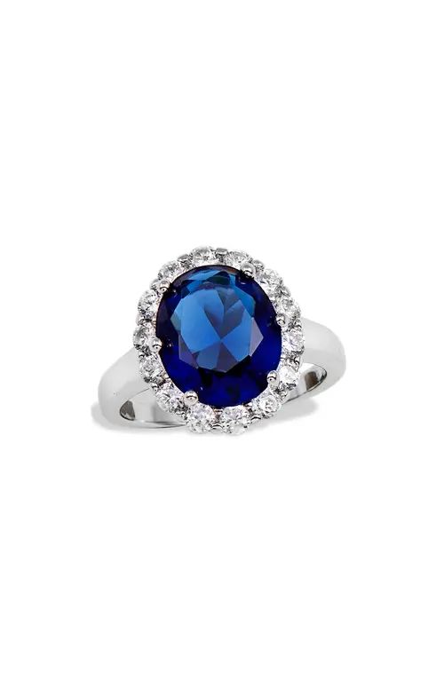 SAVVY CIE JEWELS Diana Cubic Zirconia Halo Ring in Blue at Nordstrom, Size 9 | Nordstrom