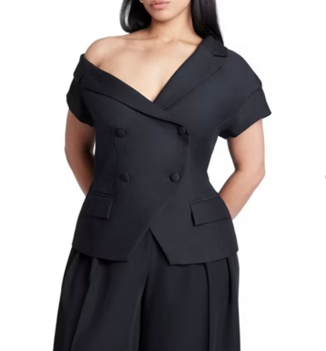 Off the shoulder short sleeve black plus size blazer. It's giving designer! Dior!

#LTKPlusSize