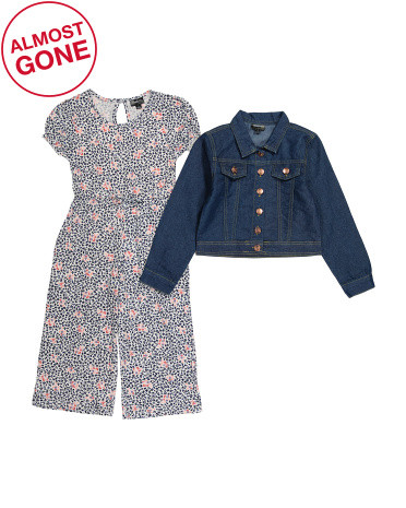 Little Girls Jumpsuit With Denim Jacket | TJ Maxx