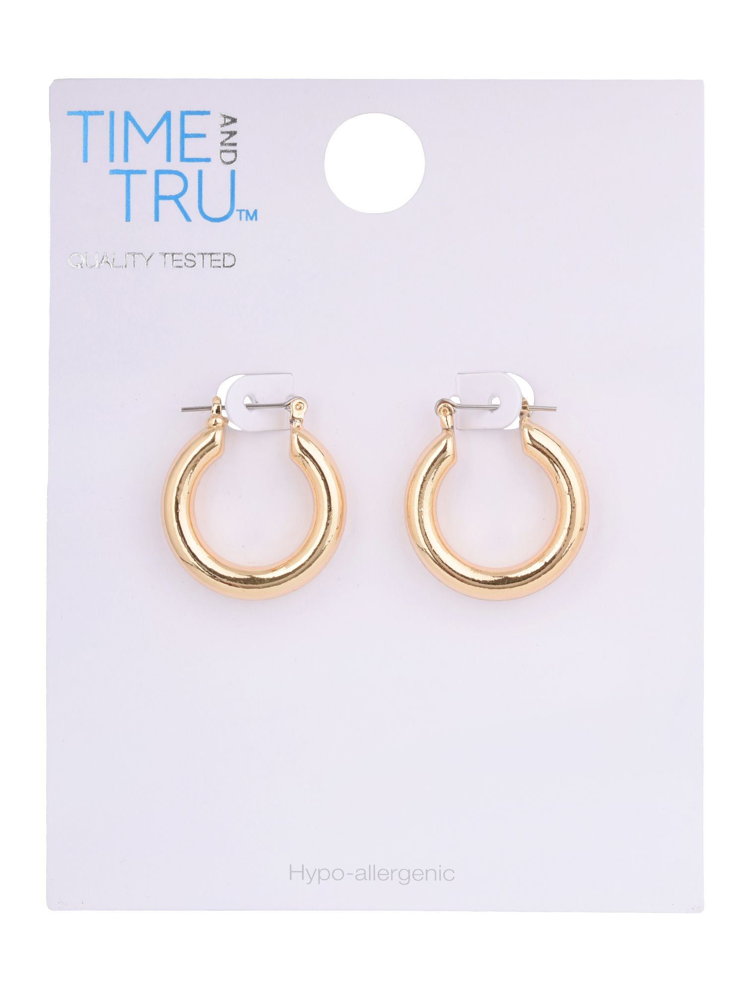 Time and Tru Women's Gold Tone Medium Wide Metal Hoop Earring | Walmart (US)