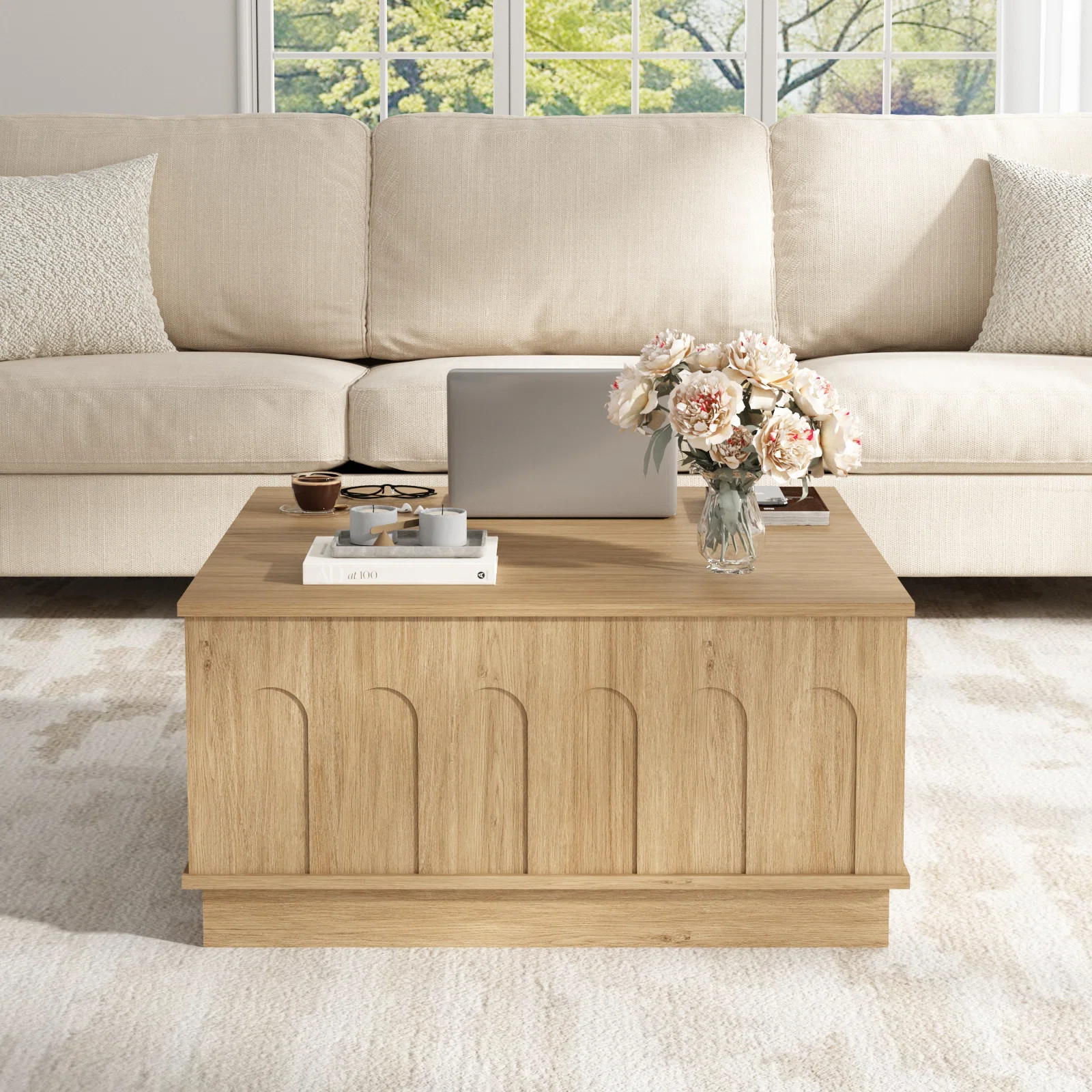 31.5" Lift Top Coffee Table With Storage Modern Arched Design Square Living Room Table With Wood ... | Wayfair North America