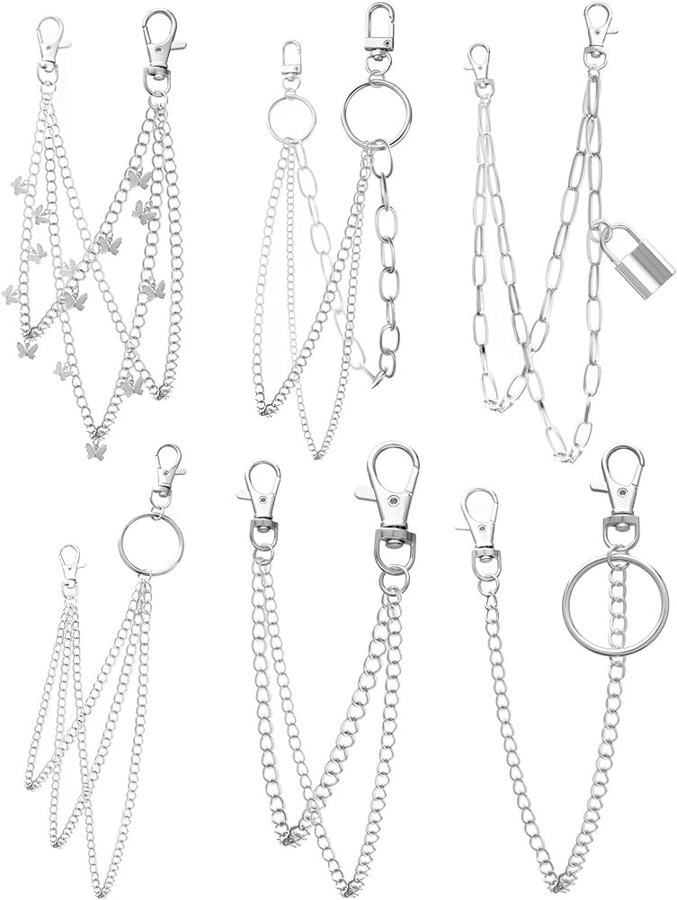6 Pieces Pants Chain Wallet Chain Butterfly Lock Charm Jeans Chains Pocket Punk Chain Hip Hop Roc... | Amazon (US)